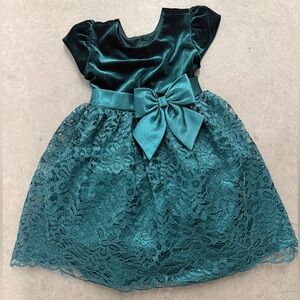 Jona Michelle Teal Velvet & Lace Dress 4T